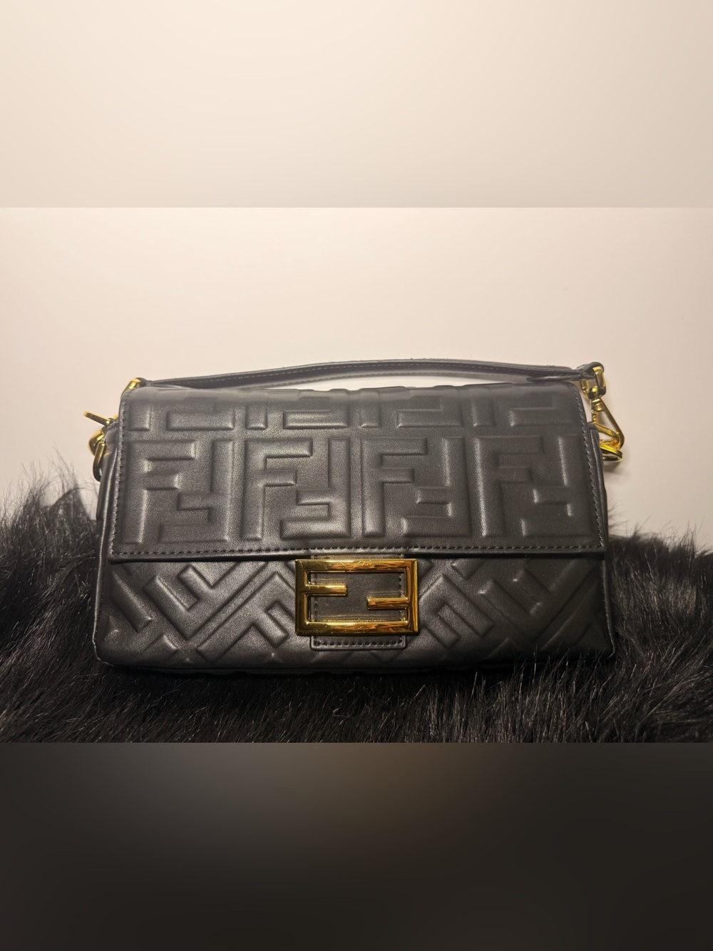 Black Quilted Logo-Embossed Leather Shoulder Bag